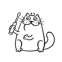 Funny master cat and screwdriver. Vector illustration.