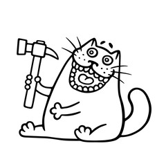 Funny cat and hammer. Vector illustration