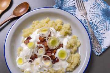 Bryndzove halusky. Slovak traditional cuisine