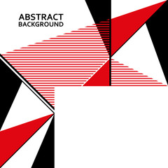 Abstract art square background with rectangle label frame and geometric triangles shapes pattern. Banner in white, black and red colors. Template of design cover, poster in minimal style. Vector 