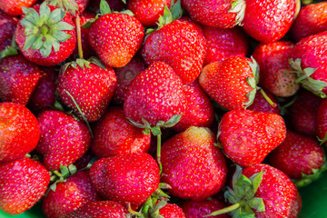 background from freshly harvested strawberries, directly above.
