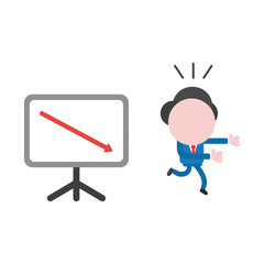Vector illustration businessman character running away from sales chart board and arrow moving down