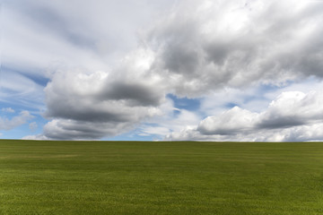 Fototapeta na wymiar Sky with clouds over the green field.