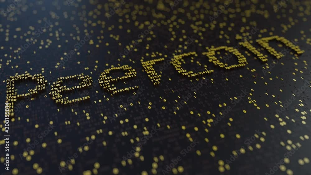 Poster peercoin word made of moving golden numbers. cryptocurrency mining or transactions related conceptua