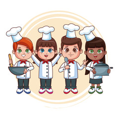 Cute chef kids cartoons over white background vector illustration graphic design