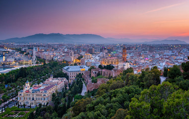Colorful sunset over Malaga