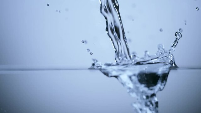 Super slow motion of splashing water stream, 1000fps. ProRes 422 HQ codec.