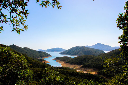 Viewpoint in Hong Kong with an amazing view of the sea and reen mountains