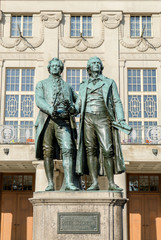 Monument to Goethe and Schiller before the National-theater in Weimar 