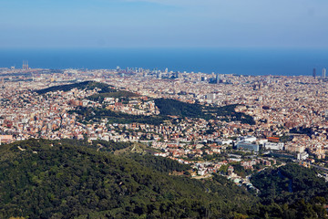 The aerial view to the Barcelona port from the panoramic mountain