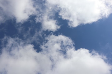 Fluffy white clouds in blue sky