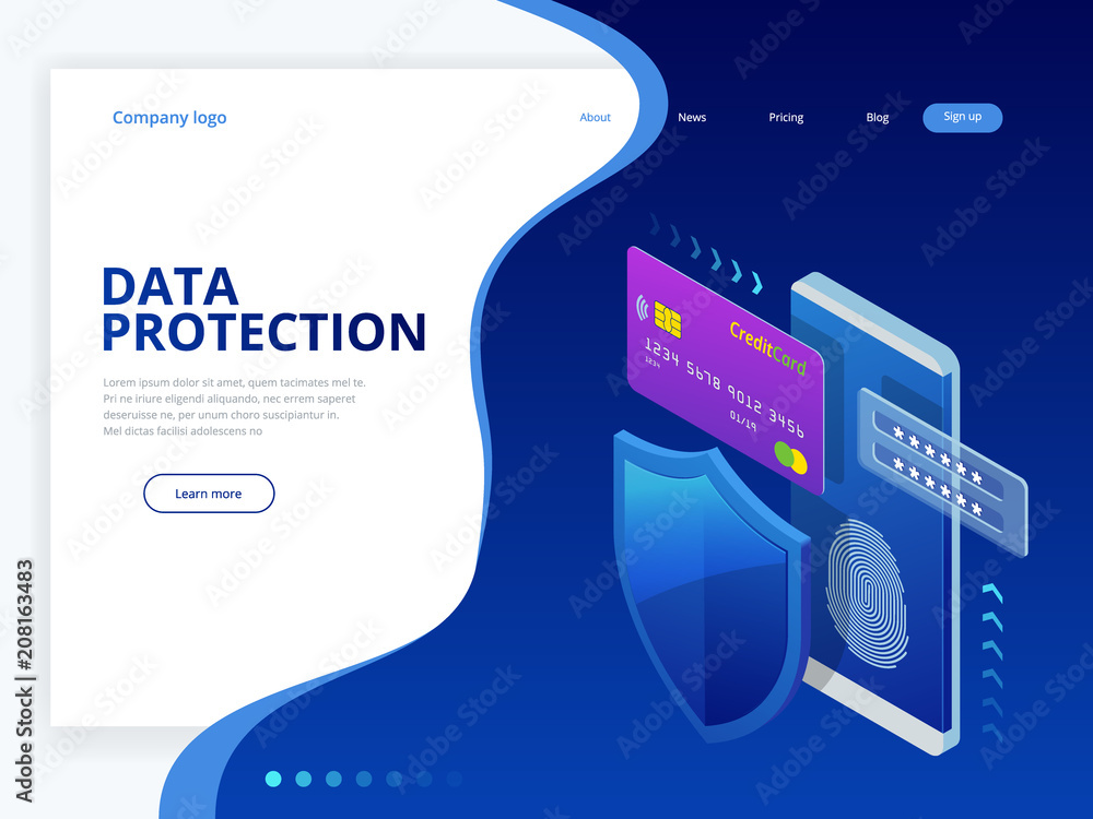Poster isometric personal data protection web banner concept. cyber security and privacy. traffic encryptio