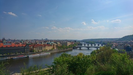 Fototapeta na wymiar Looking at the cityscape of Prague, Letna Park