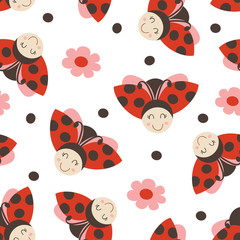 seamless pattern with funny ladybug - vector illustration, eps