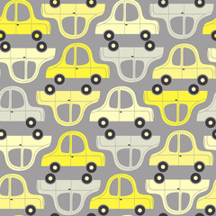 modèle sans couture avec des voitures jaunes et grises - illustration vectorielle, eps