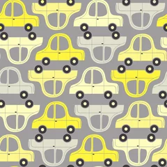 Foto op Plexiglas Auto naadloos patroon met gele en grijze auto& 39 s - vectorillustratie, eps