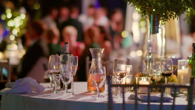 Glasses and decorations on wedding table