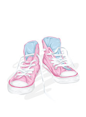Beautiful sneakers. Vector illustration for a picture or poster. Youth shoes. Sports, running and walking.
