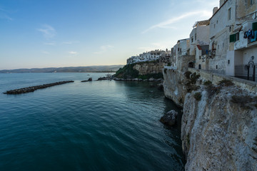 Seascape with the historic centre of Vieste, a famous seaside town for summer holidays, Gargano,...