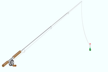 vector image of fishing rod with fishing line and float.