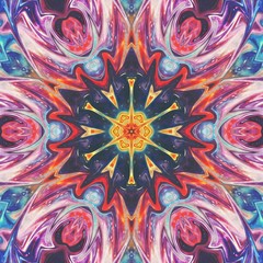 Abstract oil painting style artwork. Mystic pictorial art. Magic sacred geometry. Meditative indian mandala. Feng shui and yoga traditional design pattern. Fantasy fractal symmetric creative print.