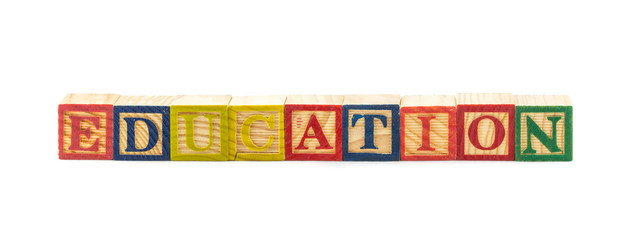 3d illustration of the word education using colorful cubes
