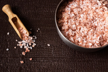 himalayan salt in metal bowl