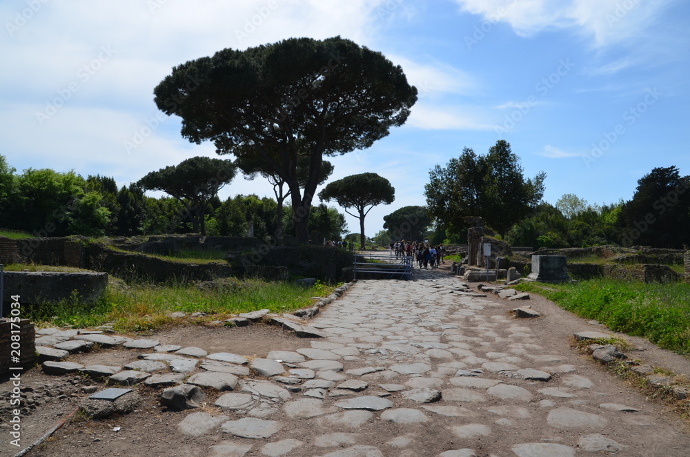 Poster ancient rome stone italy ostia tree