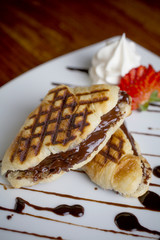 Chocolate Panini, Creamy mascapone cheese and dark chocolate pressed on a buttery croissant