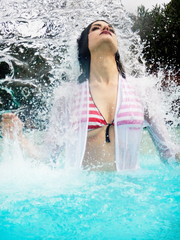 portrait of beautiful woman under splash water