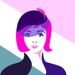 Fashion woman face elegant stylized portrait logo vector.