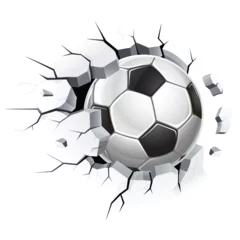 Stickers pour porte Sports de balle Ballon de football ou football et vieux dommages au mur de béton. Illustrations vectorielles.