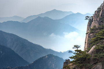 View point of Stone monkey on the top of mountain, Huangshan mountain Cloud Sea Scenery, East China`s Anhui Province.