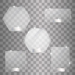 Set Vector Glass Plates modern Banners  on transparent Background. 