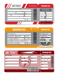 Set airline boarding pass,air ticket template.  Isolated on white background. Vector illustration