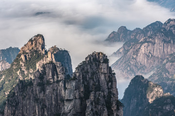 View point of Stone monkey on the top of mountain, Huangshan mountain Cloud Sea Scenery, East China`s Anhui Province.