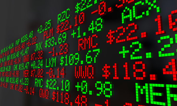 Stock Market Wall Street Ticker Prices Numbers Scrolling 3d Illustration