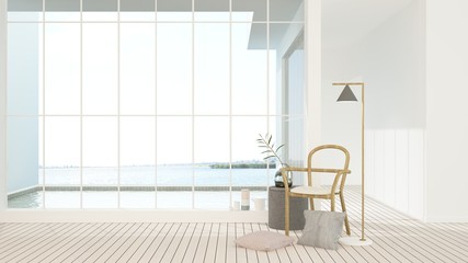 The interior minimal japanese hotel relax space and swimming pool 3d rendering - nature view background
