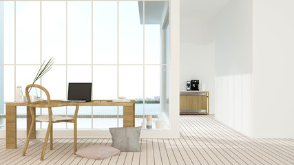 The interior minimal japanese hotel relax space and swimming pool 3d rendering - nature view background