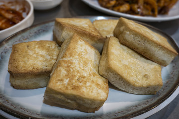 Homemade asian meal - fried tofu.