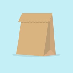 Grocery paper bag vector illustration isolated on background. Brown paper bag for products or food in flat style.