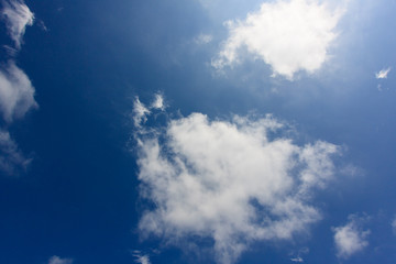 Naklejka na ściany i meble Blue sky above your head. Fluffy clouds and sun. Clean air and live in a high.