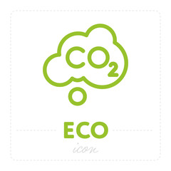 Simple green template of ecology icon with cloud and carbon dioxide formula inside on white background