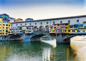 Fototapeta na wymiar Evening Sunset Arno River Ponte Vecchio Florence Italy