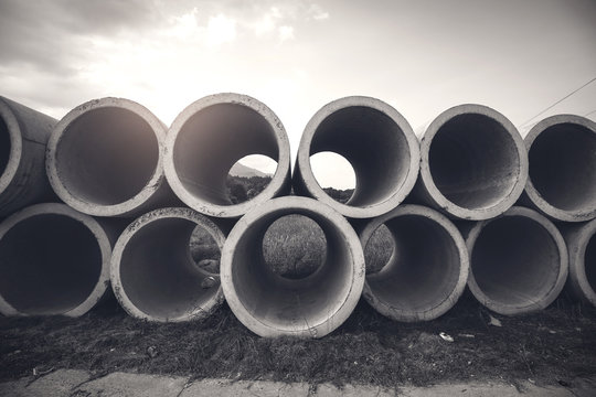 Concrete Water Pipe On The Ground