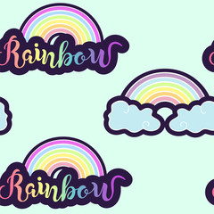 Fototapeta na wymiar Seamless pattern with Rainbow and Clouds.
