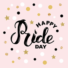 Happy Pride Day text isolated on pink background.