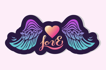Love text with Heart and wings is on background.