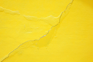 texture of cracked yellow paint wall background.