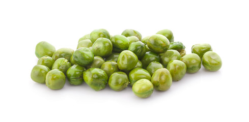 Pile of green wet pea isolated on white background